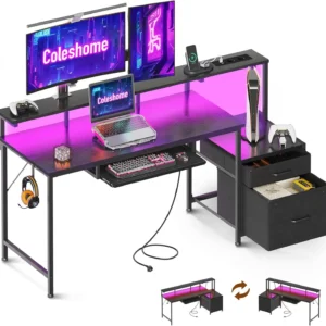 Bureau Gamer LED Coleshome 140cm - Noir & USB