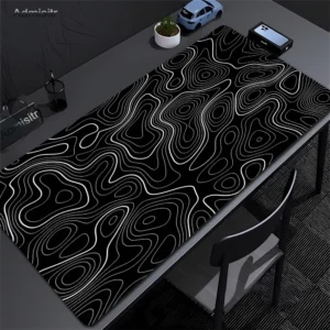 Tapis Gaming XXL Antidérapant - Design Abstrait Noir & Blanc