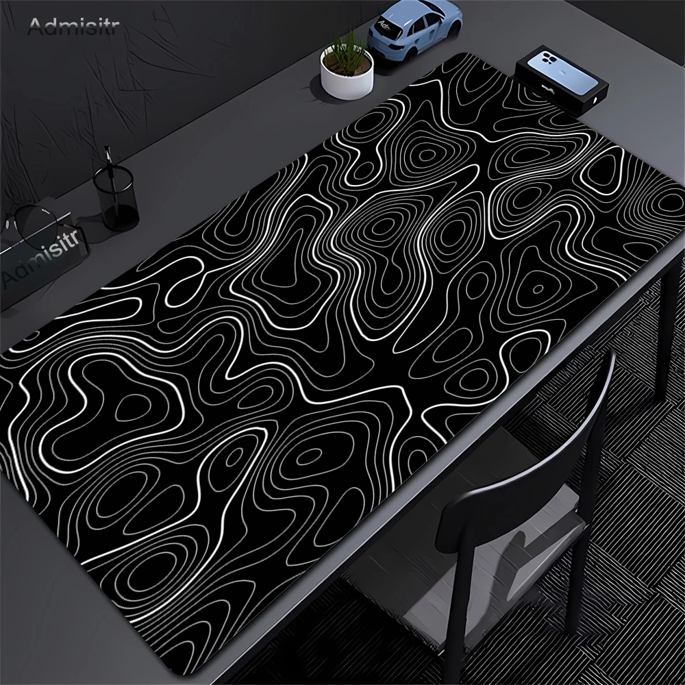 Tapis Gaming XXL Antidérapant - Design Abstrait Noir & Blanc