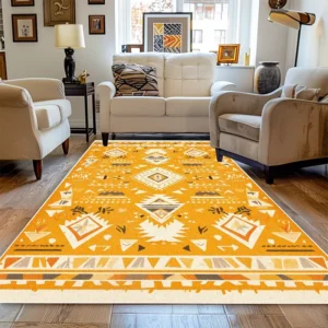 Tapis Gamer Rétro Bohème - Décoration Salon Jaune