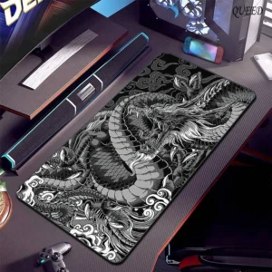 Tapis Gaming XXL Dragon Noir & Blanc 400x900