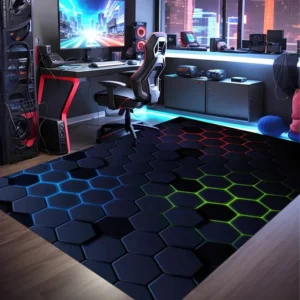 Tapis Gaming Géométrique Néon - Décoration Gamer Éclatante